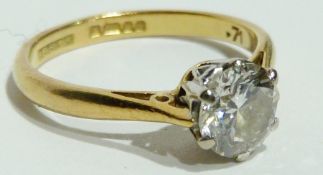 18ct gold, solitaire diamond ring, approximately 0.65ct