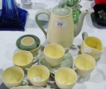 Spode "Sweet Meadow" part coffee service, yellow and green and a Crown Devon dish