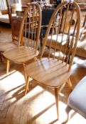 Pair Ercol style light hardwood arched stickback kitchen dining chairs (2)