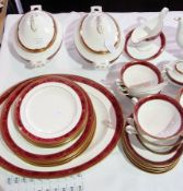 Spode "Bordeaux" pattern part dinner, tea and coffee service, red border with gilt decoration