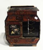 Japanese parquetry and mother-of-pearl inlaid table cabinet, having pair panel folding doors,