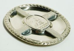 Silver commemorative pin tray, oval, the centre decorated with Britannia and having laurel wreath