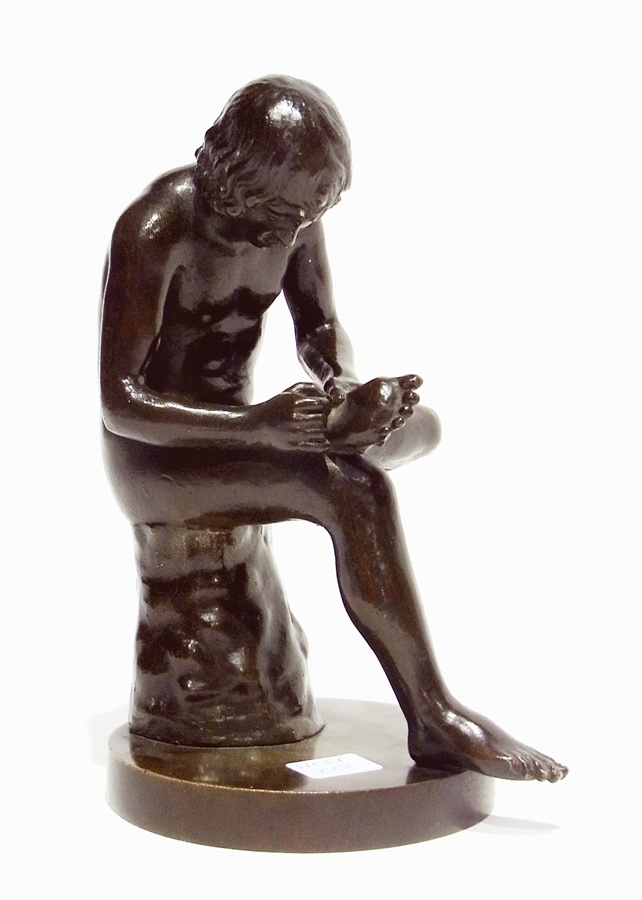 Bronze sculpture, seated male figure, 19cm high approximately
