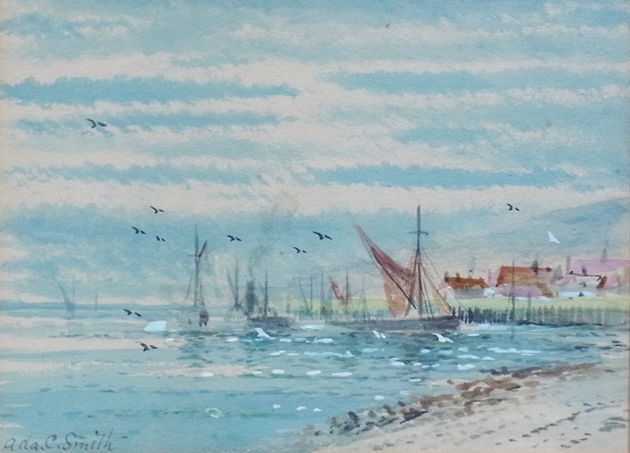 Watercolour
Ada.C.Smith 
Seascape with fishing boats and
another watercolour
Ada C Smith 
Fishing