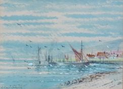 Watercolour
Ada.C.Smith 
Seascape with fishing boats and
another watercolour
Ada C Smith 
Fishing