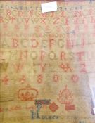Georgian alphabet sampler for Helen S...(?), July 20th 1770, 50cm x 40cm