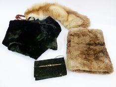 Vintage fur cuff, black fur stole, another and a black clutch bag (1 box)