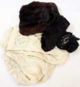 Various assorted vintage items including a fur stole, satin slip from Marshall & Snelgrove,