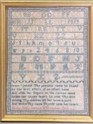 Victorian alphabet sampler for Mary Jones Corbett, 31 December 1842, 27cm x 21cm and a small