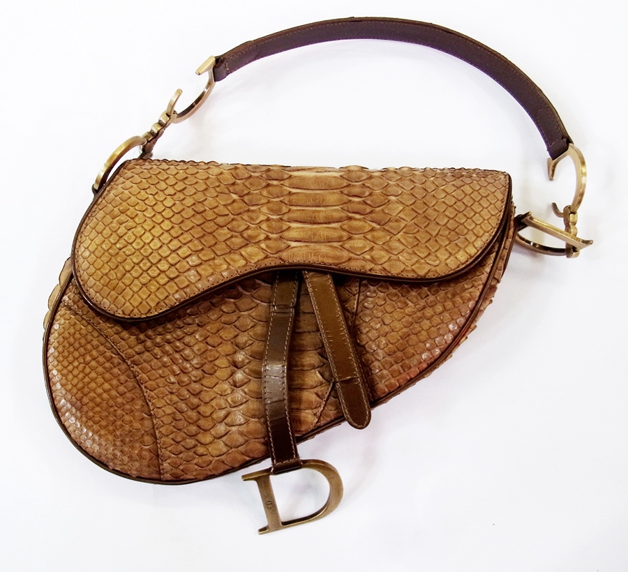 A Christian Dior "Saddle" bag, python with authentication card and receipt from Harrods