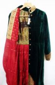 Velvet evening coat, lined with sari silk, purple, with mandarin collar, detail to the cuffs and