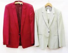 A selection of gentlemen's jackets and suits including a red linen jacket, a vintage morning coat,