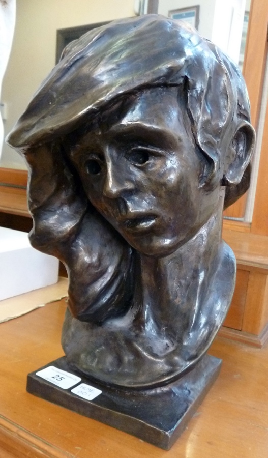 Bronze sculpture
Ronald Leigh Holmes (b.1945) 
Study of a girl's head on square plinth base,