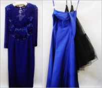 A Droopy and Browns by Angela Holmes blue silk evening gown, halter-neck with a black net petticoat,