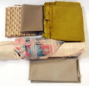 A roll of cream material (9 yards approximately) and a quantity cotton mixes, assorted fabrics (1