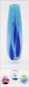 Caithness glass vase, blue, tall and cylindrical, 37cm high approx., with box, and two Caithness