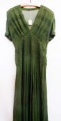 A green and lace chiffon evening gown, circa 1930 (tear to sleeve)