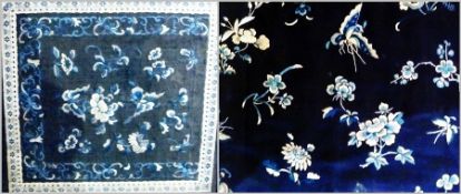 Two Chinese embroidered panels, probably Sanlan, foliate motifs (2)