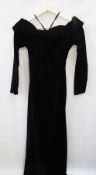 A Droopy and Browns black velvet off-the-shoulder long-sleeved  evening dress