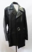 A "Dirk Bikkembergs" Gentleman's black leather three-quarter length coat, with a circular buttonhole