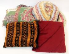 Assorted cushions and a fringe wool throw decorated with spring flowers (1 box)