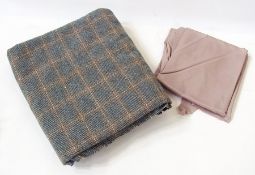 1970's velvet length of material together with another piece of tartan material, in box (2)