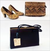 A vintage snakeskin clutch bag, with zipped compartment, a pair matching snakeskin shoes,