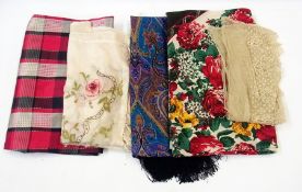 A quantity of assorted silk shawls, some with applique (1 box)