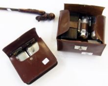 A gentleman's travelling set to include:- brush, razor etc in case and a cased set of gentleman's