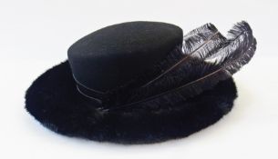 Philip Somerville black faux-fur and felt hat with two feathers, in original Philip Somerville hat