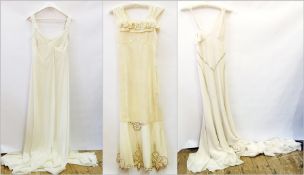 An "Amanda Wakeley" cream chiffon dress, with bugle beads on the straps and lace and bead decoration