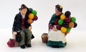 Royal Doulton "The Balloon Man" HN1954 and Royal Doulton "The Old Balloon Seller", HN1315, 18cm high