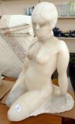 Alabaster sculpture 
by Ronald Leigh Holmes (b.1945) 
Nude seated and kneeling girl, 60cm high