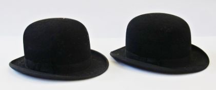 Two bowler hats, one by Wilkes of Faringdon, the other by G A Dunn & Co in a vintage hat box