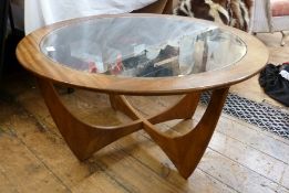 G-Plan teak and glass circular coffee table, height 46cm, diameter 83.5cm