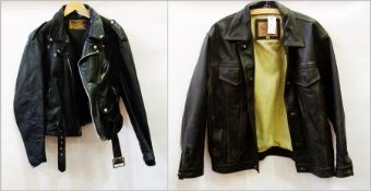 A vintage black leather bomber jacket by Perfecto Schottny with Made in USA label with American