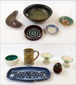 Quantity 20th century studio ceramics to include:- large green glazed bowl, dishes, ashtray, Hornsea