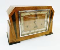 Art Deco mantel clock, glass hinged front, Roman numeral dial, 22.5cm