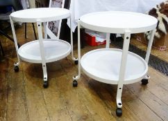 Pair of Danish 20th century hardwood two-tier trolleys, white-painted, height 57cm (2)