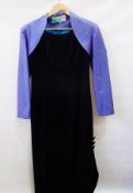 A Droopy and Browns black wool evening dress with a Droopy and Browns blue shot silk bolero jacket