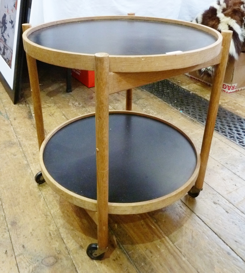 20th century Danish hardwood teo-tiered trolley, lacquered surface, height 55cm