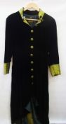 A Beatrice von Tresckow black velvet evening coat with silk cuffs, a Mandarin collar, embroidered