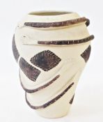 Anita Reardon stoneware vase, inverse baluster shaped, with stylised relief hands and feet and