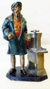 Painted moulded alloy metal figure of John Caxton standing beside a book press on plinth base, 17.