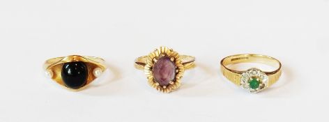 9ct gold and cornelian ring and two other gold and stone rings (3)