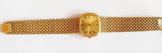 A lady's Piaget 18ct gold wristwatch, with gold dial and Roman numerals and engraved shoulders to