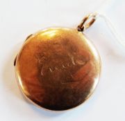 9ct gold circular locket, inscribed "Enid", 9.1 grams approx