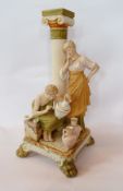 Royal Dux figure group of male potter and lady classical figure leaning on column, 40cm high