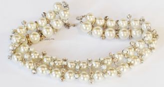 A contemporary costume pearl and diamante heavy collar necklace
