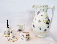 Large Staffordshire earthenware jug, purple floral sprays and quantity small porcelain items, all
